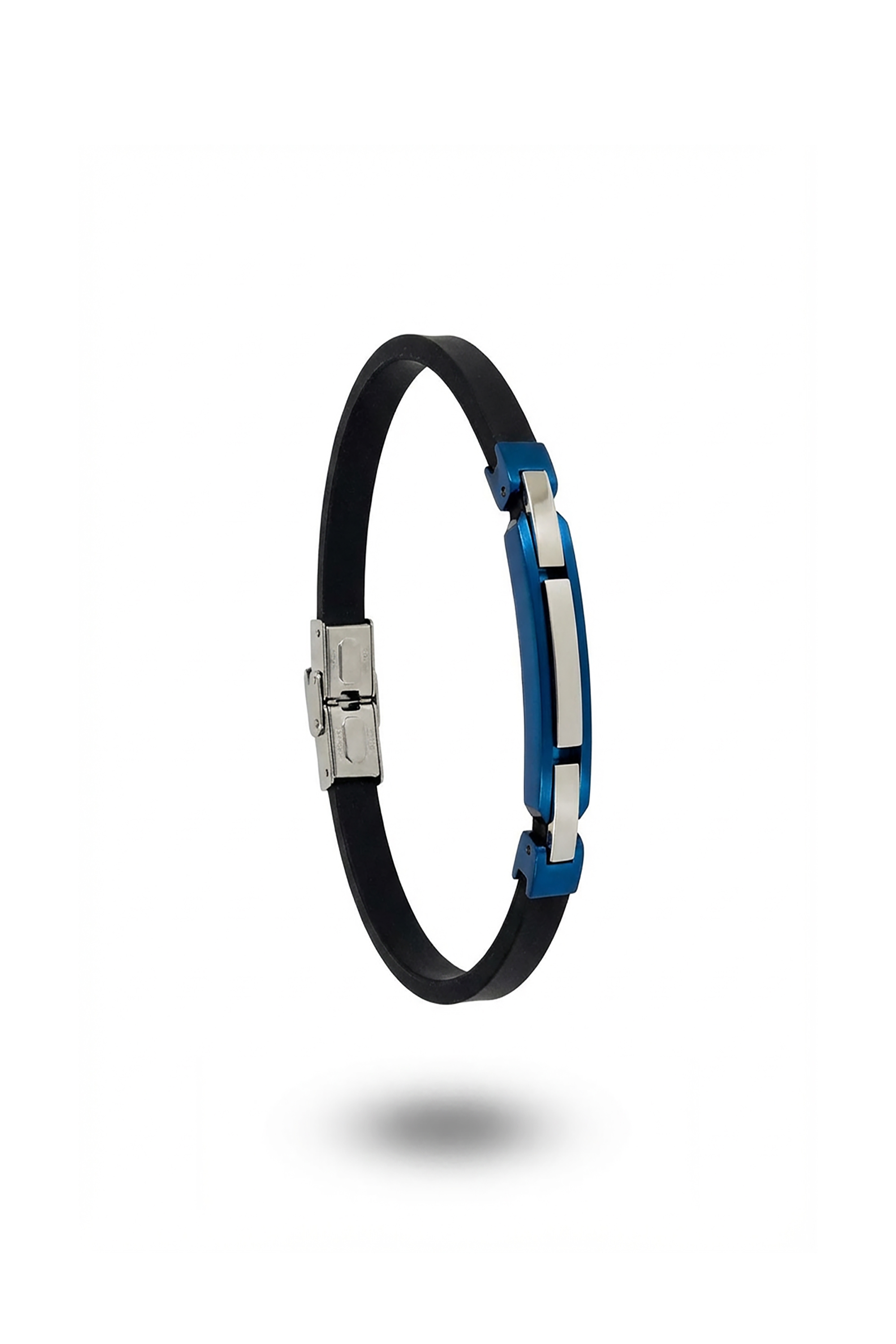 Erkek İnce Deri Künye Mavi Kelepçe