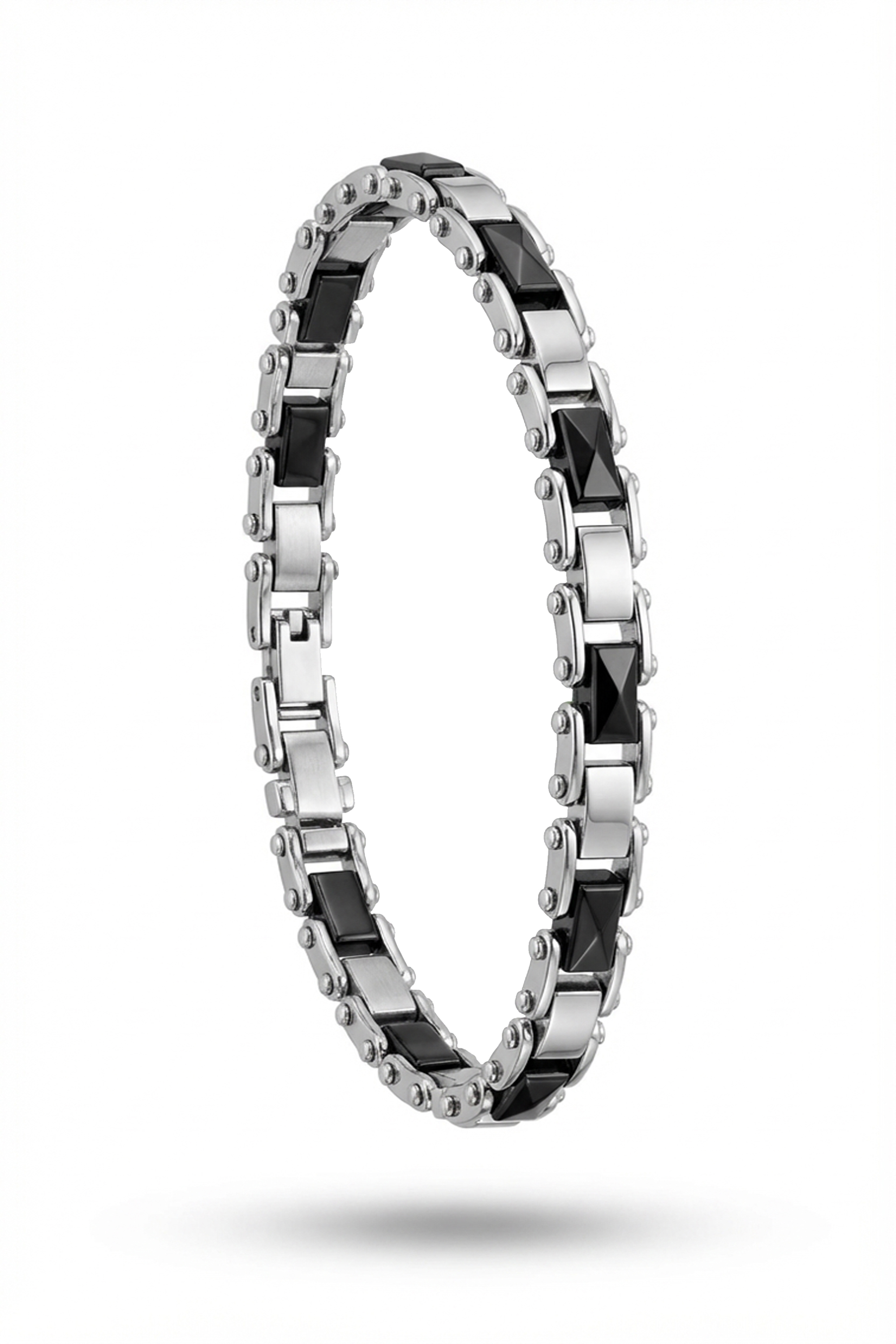 Erkek Mtl Siyah Seramik Pramit Taşlı İnce Bileklik