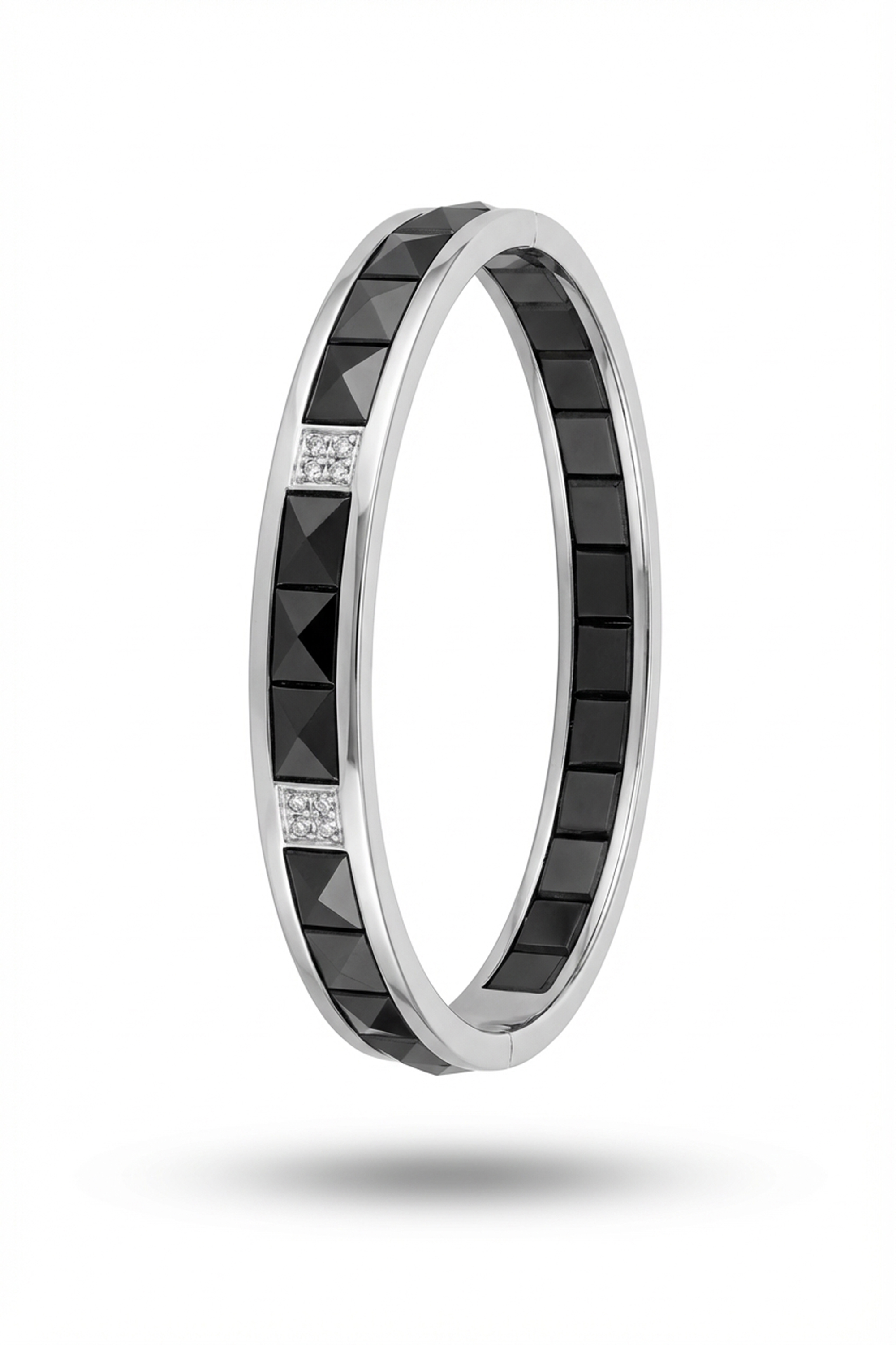 Erkek Seramik Pramit Siyah Taşlı Beyaz Kelepçe