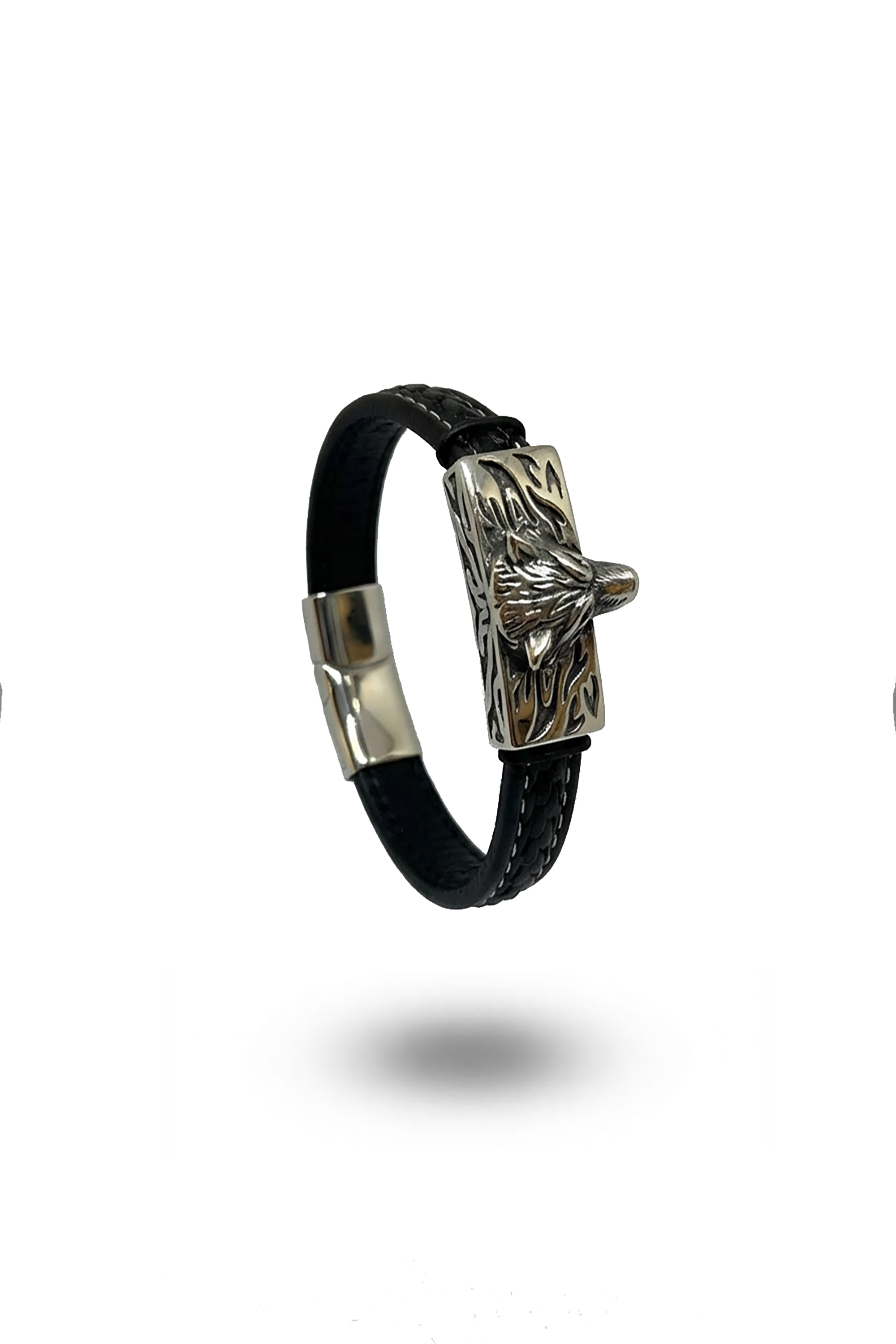 Erkek Deri Kurt Figürlü Bileklik
