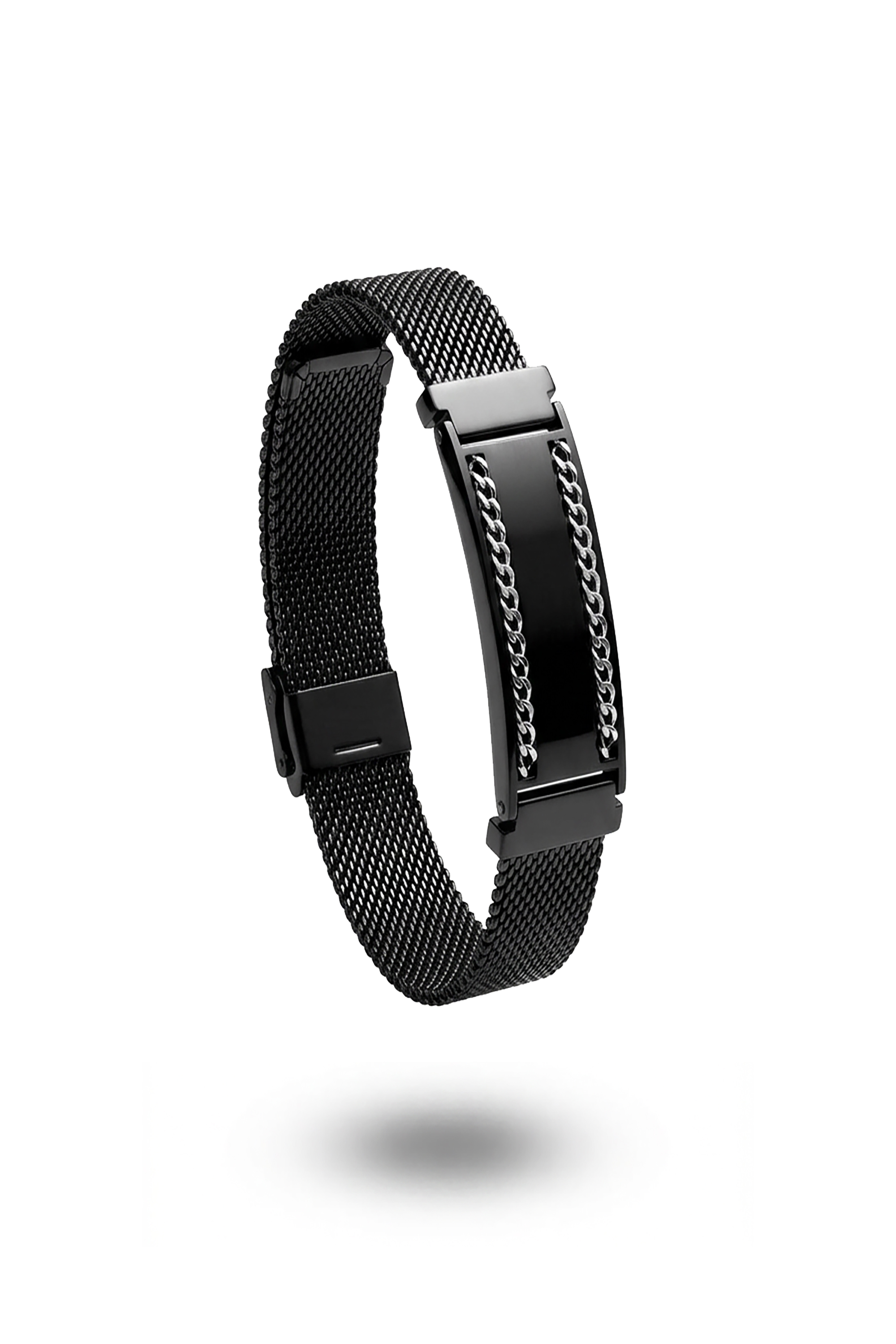 Erkek Hasır Tokası Zincirli Siyah Beyaz Bileklik