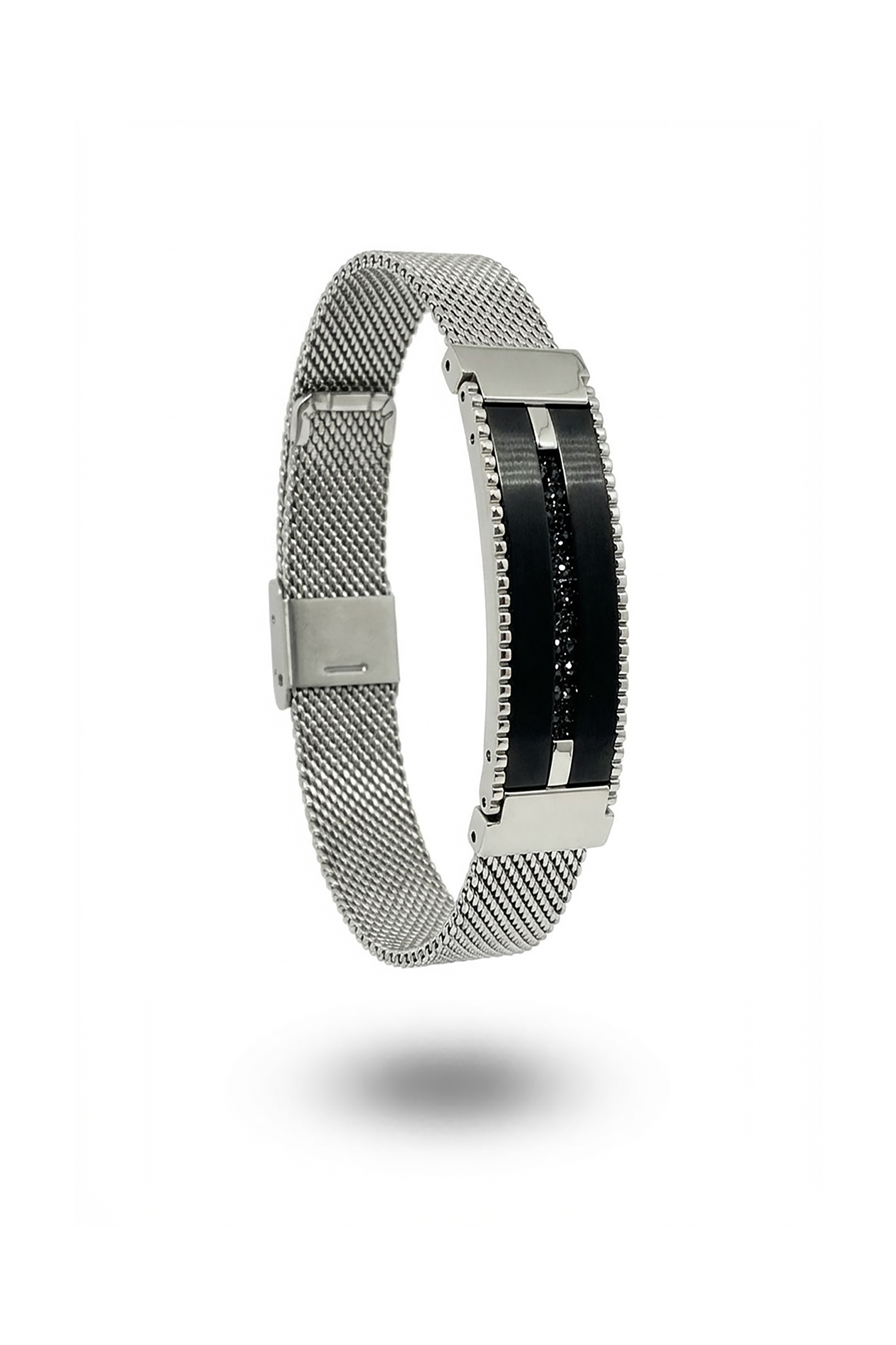 Erkek Hasır Tokası Siyah Taşlı Beyaz Bileklik