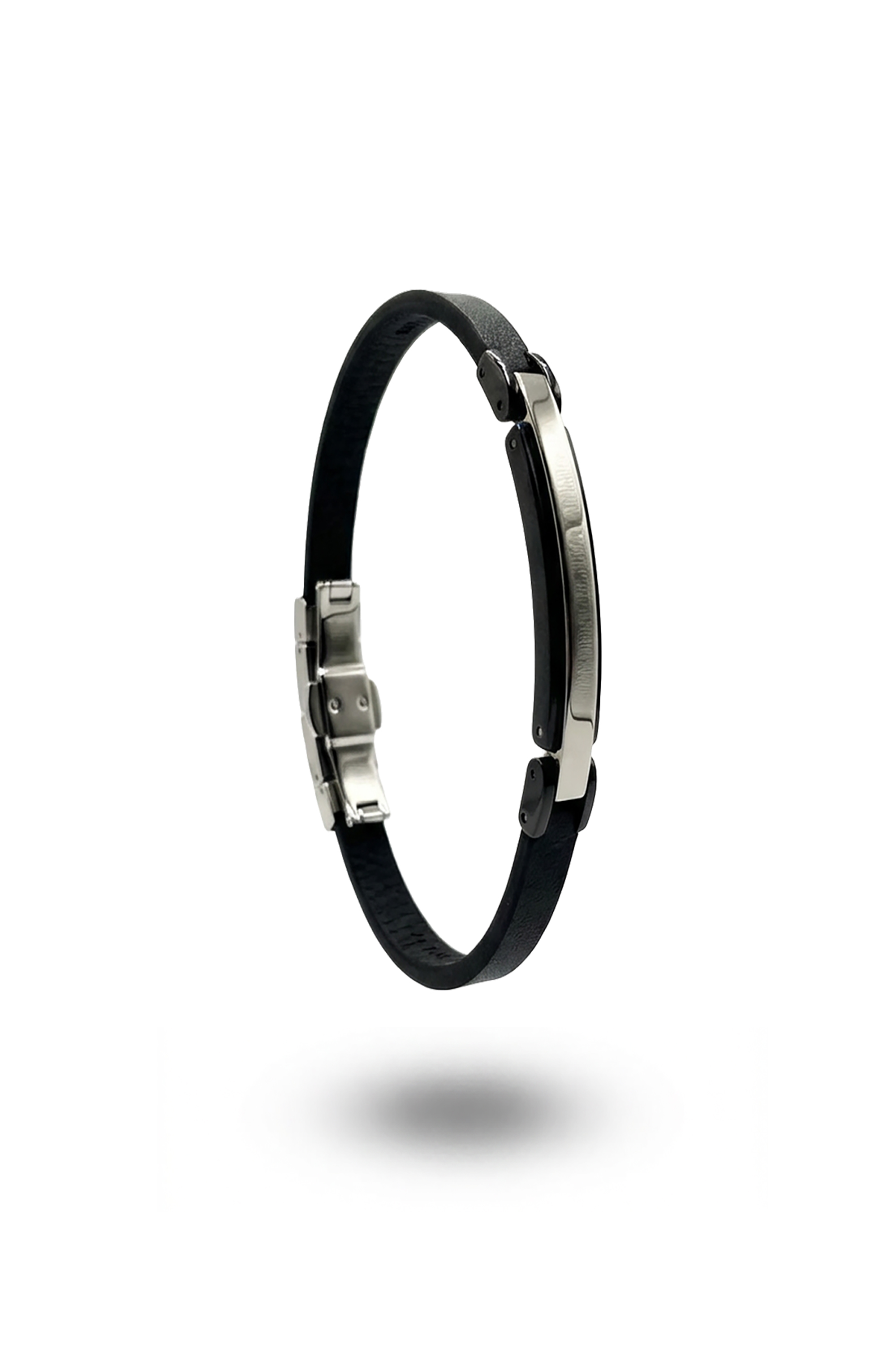 Erkek İnce Deri Künye Siyah Kelepçe