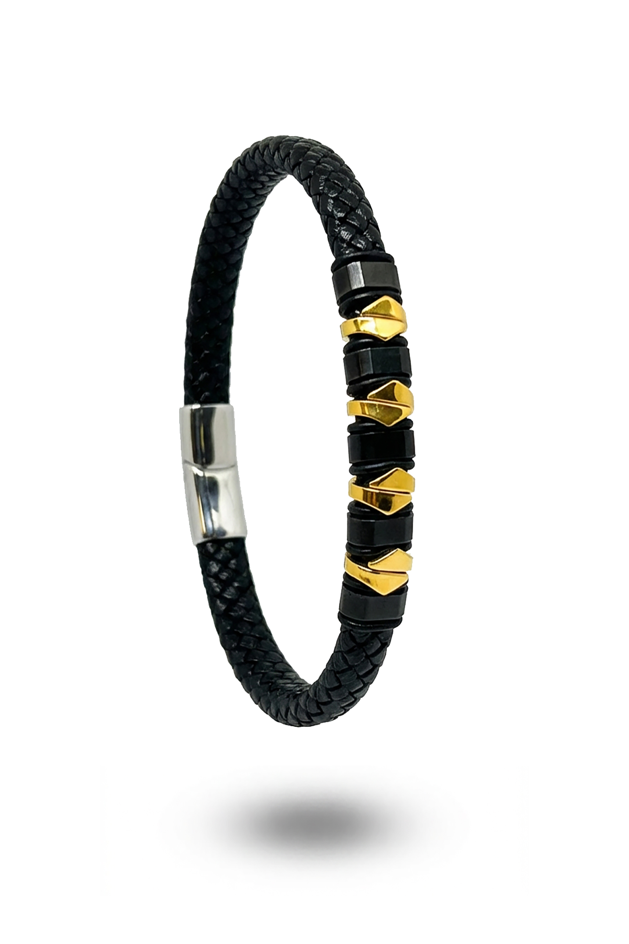 Erkek Deri Örme Gold Kelepçe