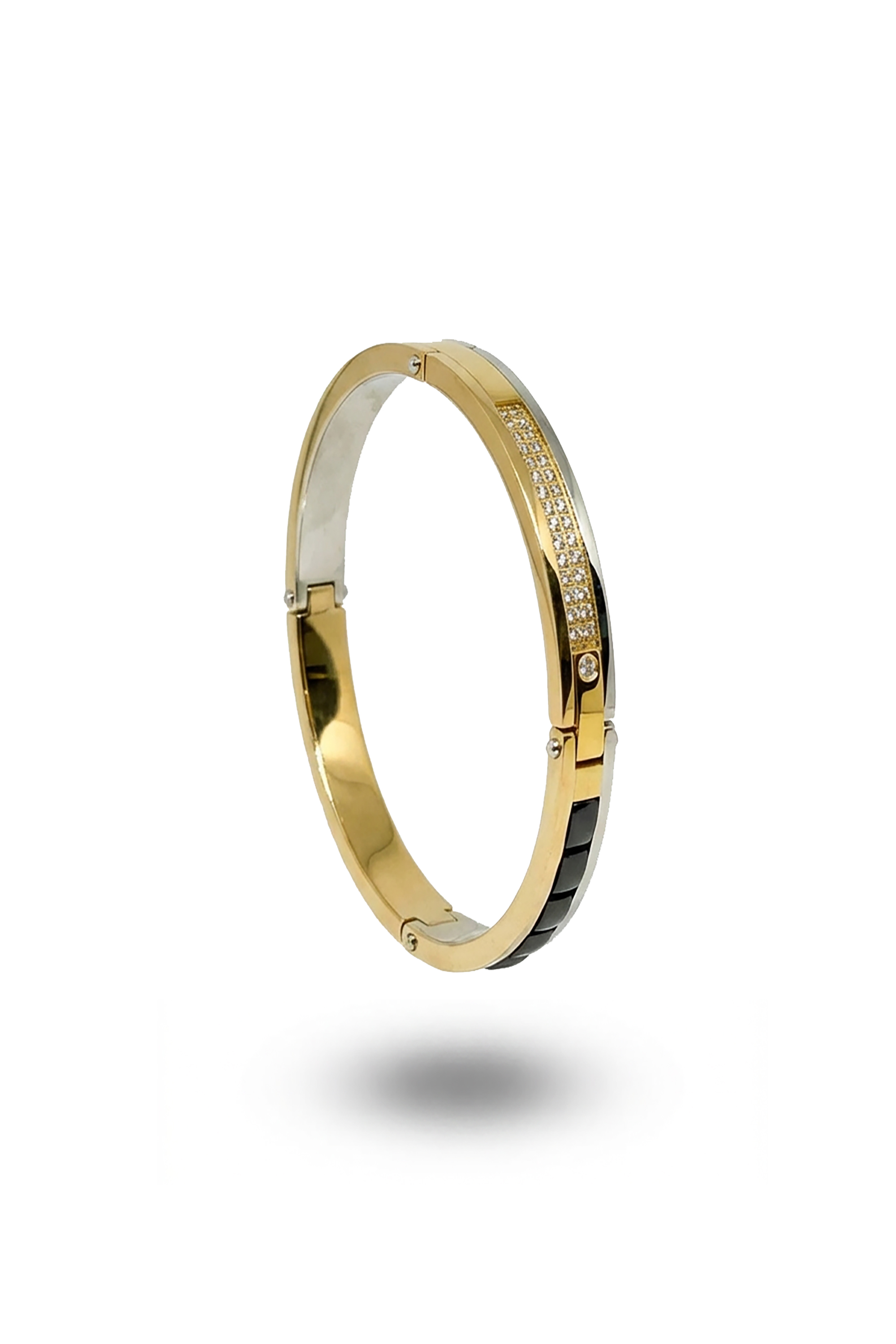 Erkek Siyah Taşlı Gold Seramik Kelepçe